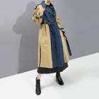 Denim Panel Midi Trench Coat As Shown In Figure - One Size
