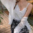 Argyle Lace Long Sleeve Sheer Shirt White - One Size