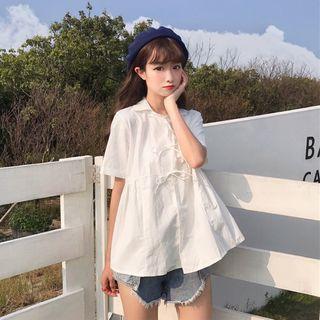 Bow Accent Short-sleeve Shirt White - One Size