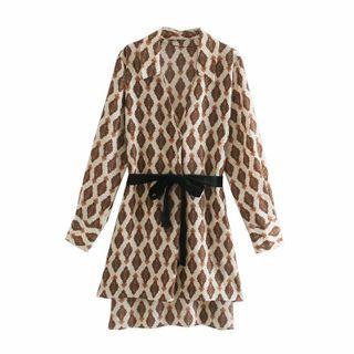 Long-sleeve V-neck Lace-up Strap Shirt