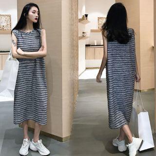 Striped Midi A-line Tank Dress As Shown In Figure - One Size