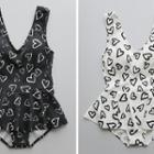 V-neck Heart Print Swimsuit