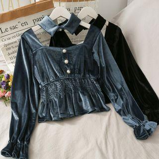 Square-neck Velvet Top With Choker