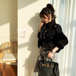 Bishop-sleeve Short Military Jacket
