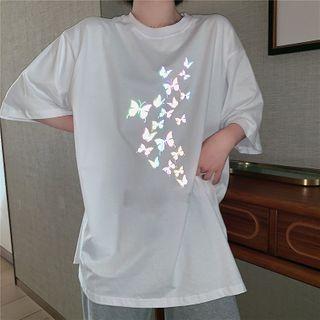 Reflective Butterfly Printed Short-sleeve T-shirt