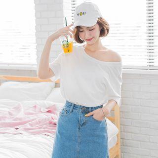 Short-sleeve Plain Cutout-back Top