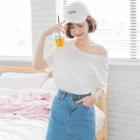 Short-sleeve Plain Cutout-back Top