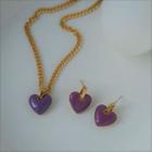 Set: Heart Pendant Alloy Necklace + Dangle Earring