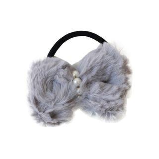 Faux Pearl Furry Bow Hair Tie
