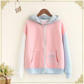Lettering Color Block Zip Hoodie
