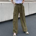 High-waist Multi-pocket Corduroy Straight-cut Pants