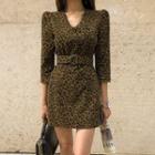 Belted Leopard Mini Sheath Dress