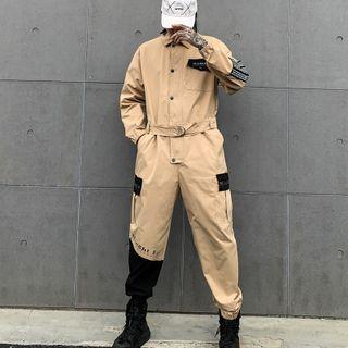 Two-tone Lettering Jumpsuit