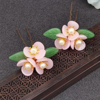 Retro Flower Faux Pearl Hair Stick / Retro Flower Faux Pearl Earrings