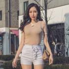 Short-sleeve V-neck Ribbed T-shirt