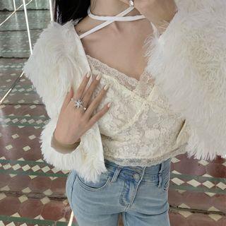 Halter-neck Open Front Fluffy Cardigan