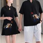 Phoenix Embroidered Mini A-line Dress / Short-sleeve Embroidered Top / Drawstring Shorts