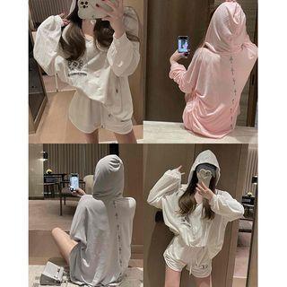 Set: Printed Loose-fit Hooded Light Top + Shorts