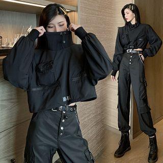 Tie-strap T-shirt / Drawstring Cropped Top / Cargo Jogger Pants / Belt With Chain