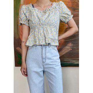Puff-sleeve Floral Empire Blouse