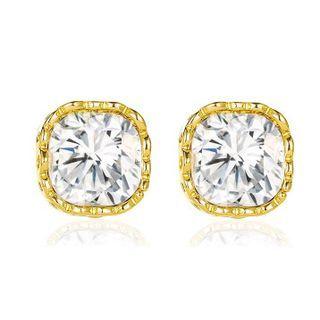 Rhinestone Ear Stud 3047 - 1 Pair - 01 - Square Rhinestone - Gold - One Size
