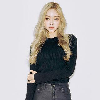 Slit-cuff Slim-fit Rib-knit Top