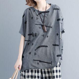 Elbow-sleeve Oversized T-shirt As Shown In Figure - One Size