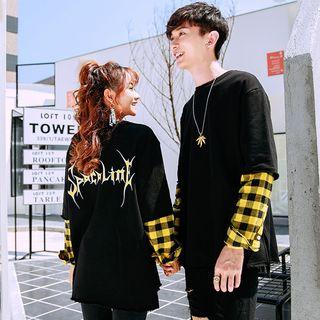 Couple Matching Gingham Panel Mock Two-piece Pullover