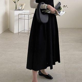 Zip-side Flared Maxi Overall Dress Black - One Size