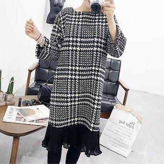 Pleated-hem Plaid Dress