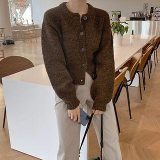 Round-neck Chunky Wool Blend Cardigan