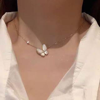 Butterfly Shell Sterling Silver Choker Rose Gold - One Size