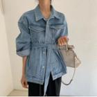 Washed Single-breasted Denim Jacket With Belt