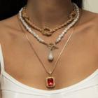 Knot / Rhinestone / Faux Pearl Pendant Alloy Necklace