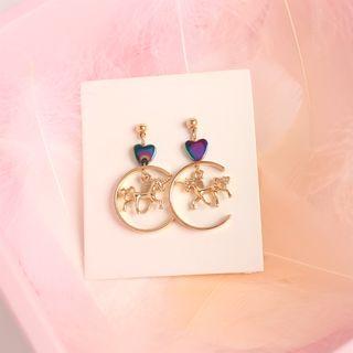 Alloy Heart & Unicorn Dangle Earring
