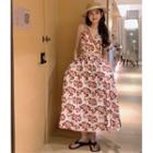 Set: Sleeveless Flower Print Cropped Top + Flower Print Midi Skirt Pink - One Size
