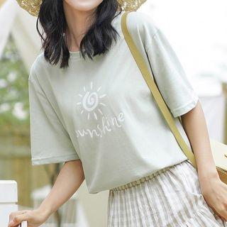 Short-sleeve Sun Print T-shirt Green - One Size