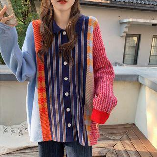 Patterned Panel Shirt Orange & Dark Blue & Yellow - One Size
