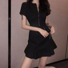 Zip Neck Short-sleeve A-line Dress