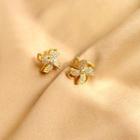 Rhinestone Flower Stud Earrings Gold - 1 Pair - One Size