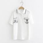 Short-sleeve Dog Print Polo Shirt