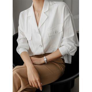 Open-placket Textured Shirt Jacket