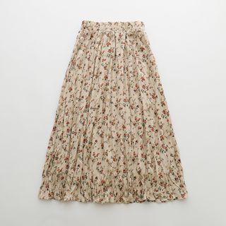 High-waist Floral Pleated A-line Skirt Almond - One Size