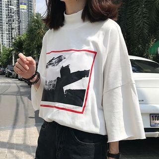 Print Short-sleeve Mock-neck T-shirt