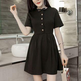 Bow Short-sleeve A-line Minidress