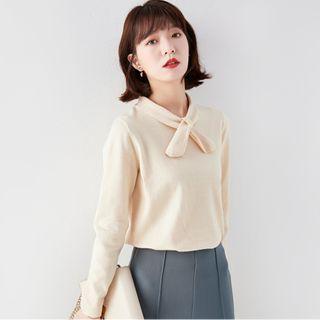 Long-sleeve Mock-tie Knit Top