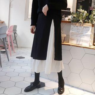 Mock Two-piece Midi A-line Skirt