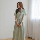 Tie-side Shirred Long Linen Dress