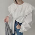Long-sleeve Lace Collar Button-up Blouse White - One Size