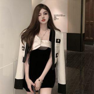 Sleeveless Paneled Mini A-line Dress / Open-front Jacket